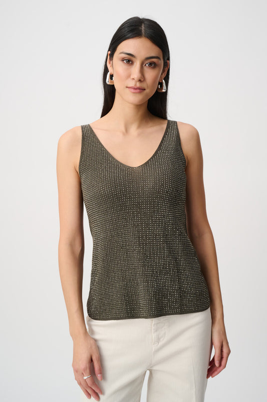 Womens Joseph Ribkoff Sparkly V-Neck Pullover in Avocado