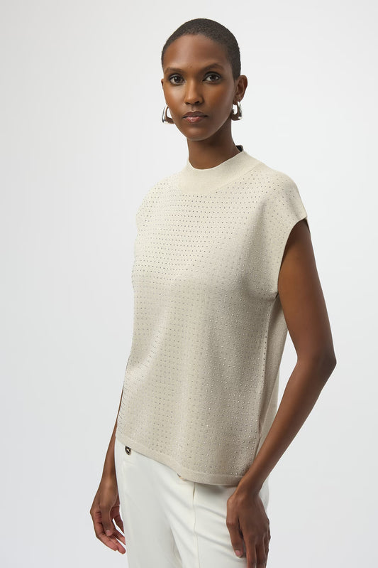 Womens Joseph Ribkoff High Neck Sleeveless Pullover in Birch/Silver