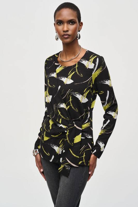 Womens Joseph Ribkoff Sweater Knit Abstract Print Top in Black/Multi