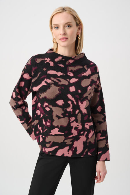 Womens Joseph Ribkoff High Neck Animal Print Pullover in Black/Multi