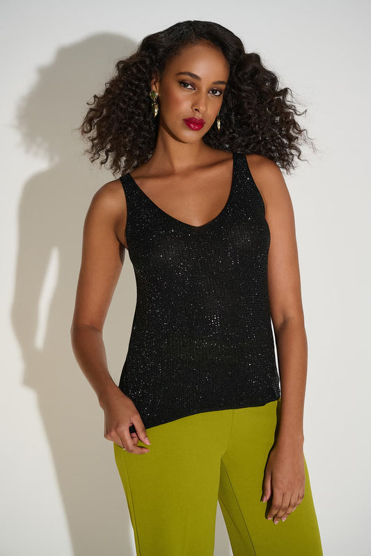 Womens Joseph Ribkoff Sparkly V-Neck Pullover in Black