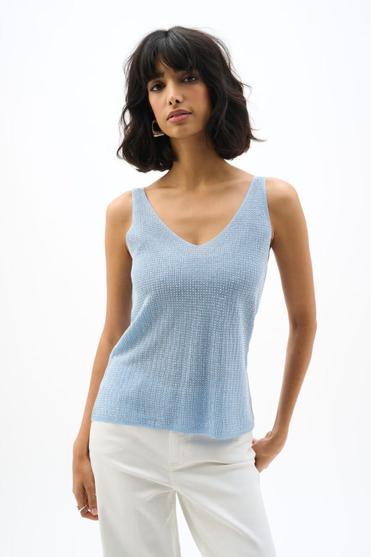 Womens Joseph Ribkoff Sparkly V-Neck Pullover in Sky Blue