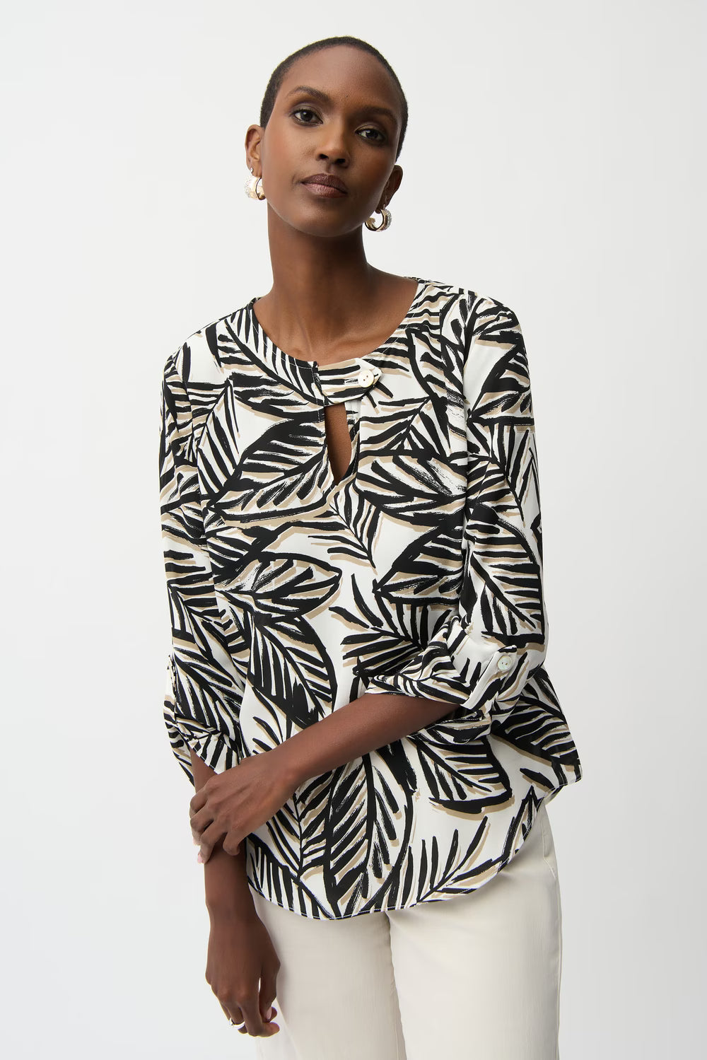 Womens Joseph Ribkoff Floral Hip Length Top in Vanilla/Multi