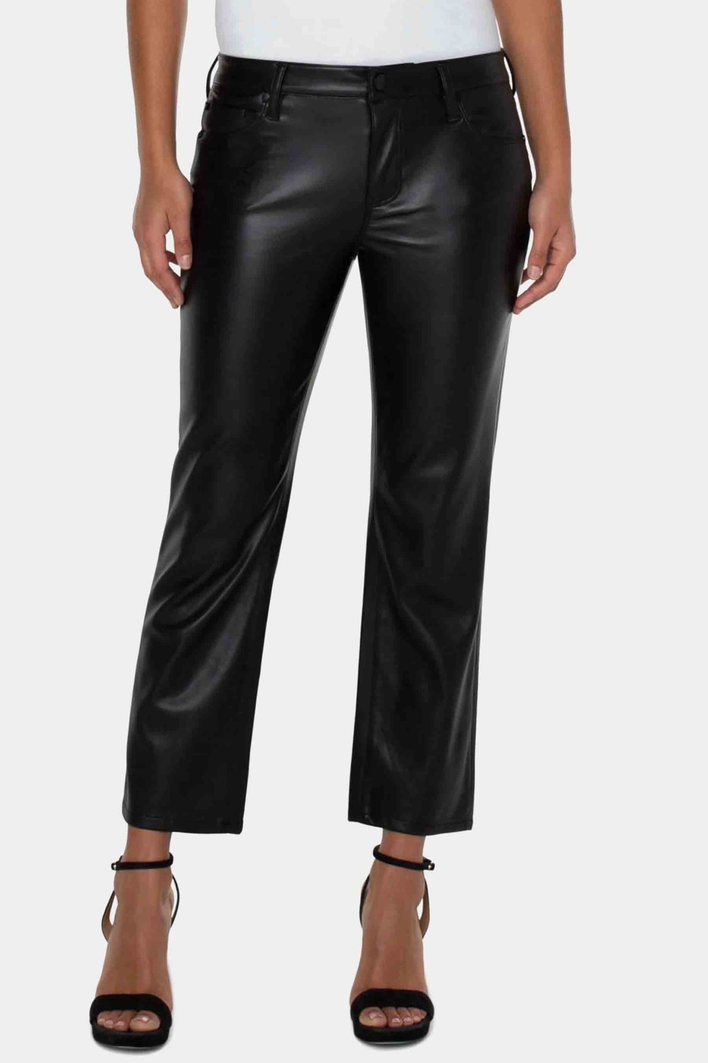 Womens Liverpool Kennedy Vegan Leather Cropped Pant in Black