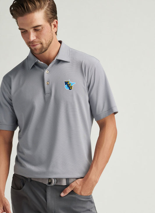 WVU Throwback Peter Millar Jubilee Performance Polo with Sean Collar in Iron