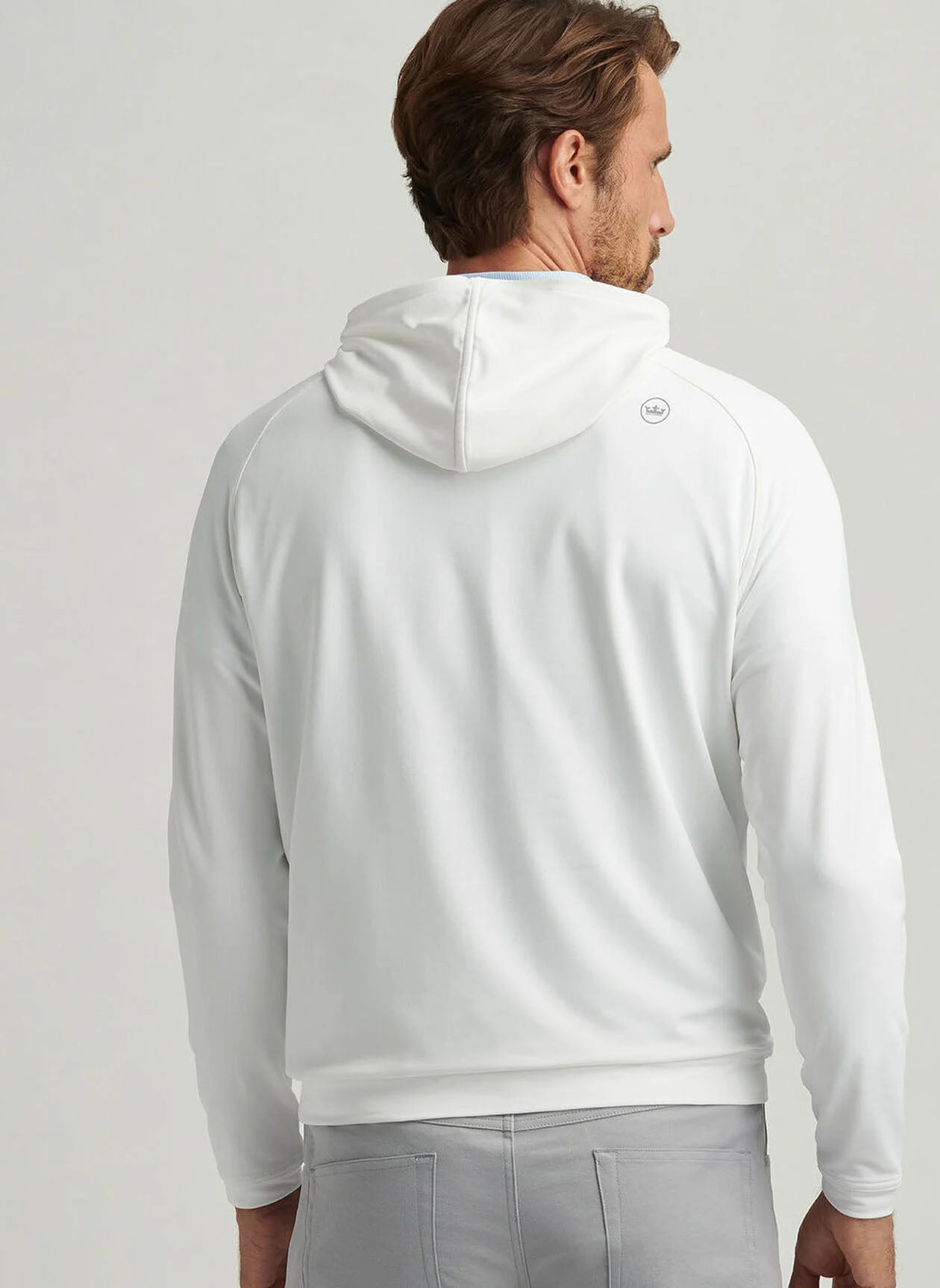 WVU Throwback Peter Millar Pine Logo Performance Hoodie in White