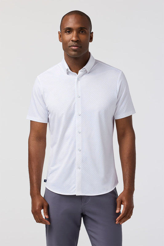 Mizzen + Main Halyard Trim Fit Short Sleeve Sportshirt in White Petal Hatch
