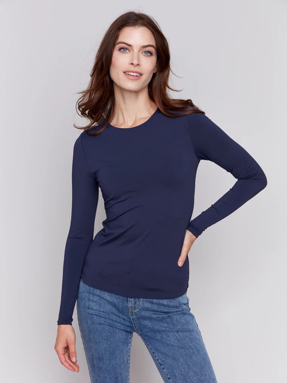 Womens Charlie B Long Sleeve Super Stretch Top in Navy