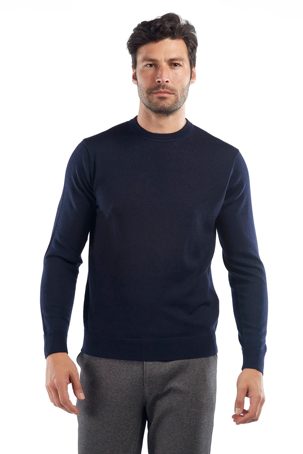 Raffi Alfie Merino Wool Crewneck Sweater in Navy