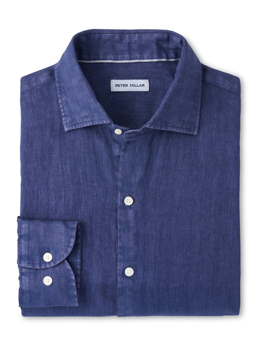 Peter Millar Shoreside Linen Sport Shirt in Sport Navy