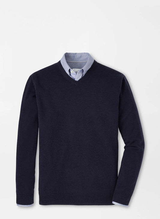 Peter Millar Crown Heritage Cashmere V-Neck Sweater in Navy