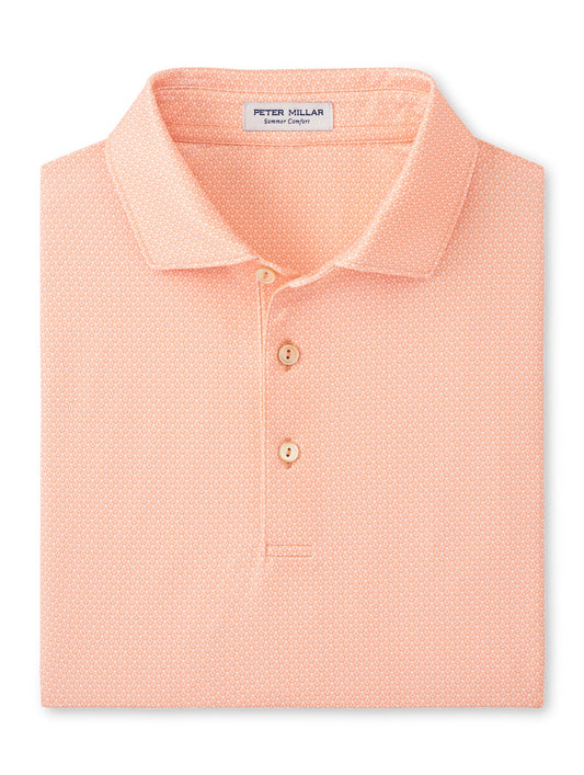 Peter Millar Santos Geo Performance Jersey Polo in Papaya