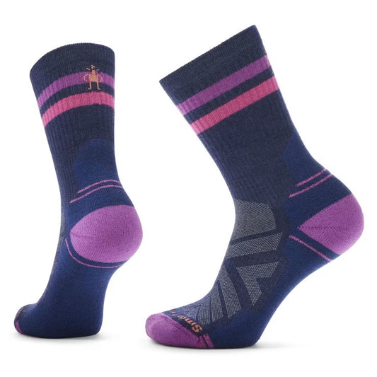 Womens Smartwool Hike Light Cushion Tube Stripe Crew Socks in Deep Navy/Power Pink