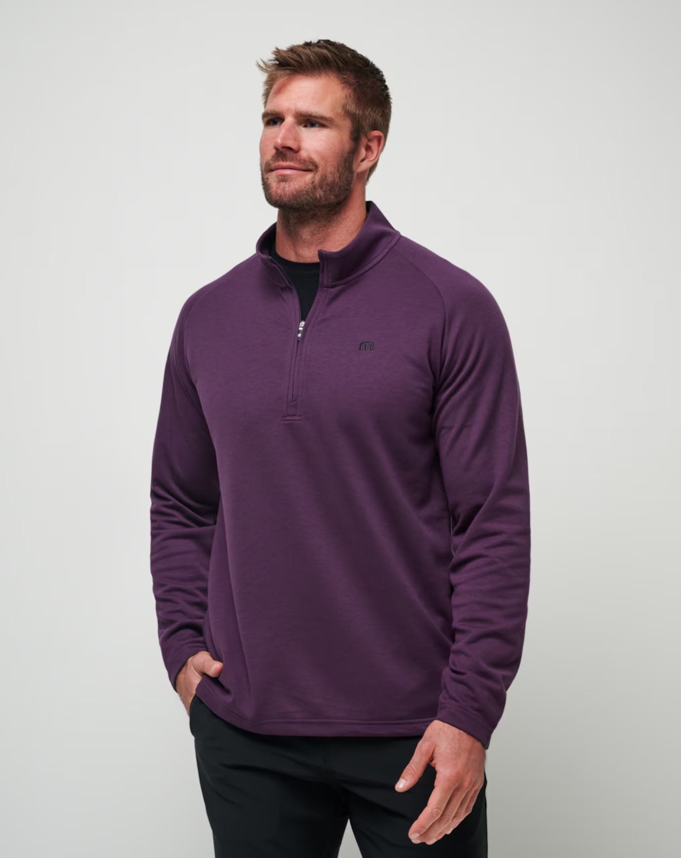 Travis Mathew Upgraded Quarter Zip in Plum