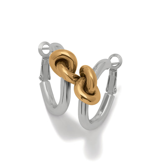 Womens Brighton Two-Tone Interlok Single Knot Hoop Earrings