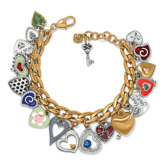 Womens Brighton One Heart Color Charm Bracelet in Gold