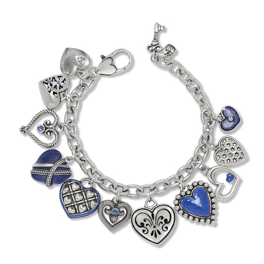 Womens Brighton One Heart Link Charm Bracelet in Silver-Blue