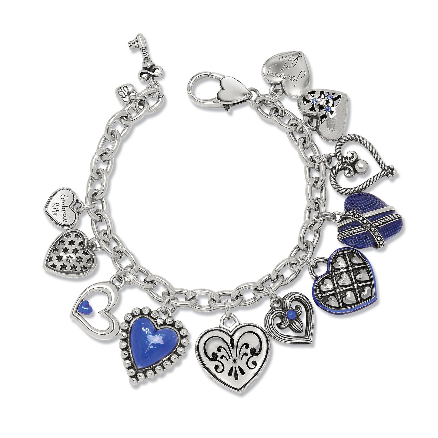 Womens Brighton One Heart Link Charm Bracelet in Silver-Blue