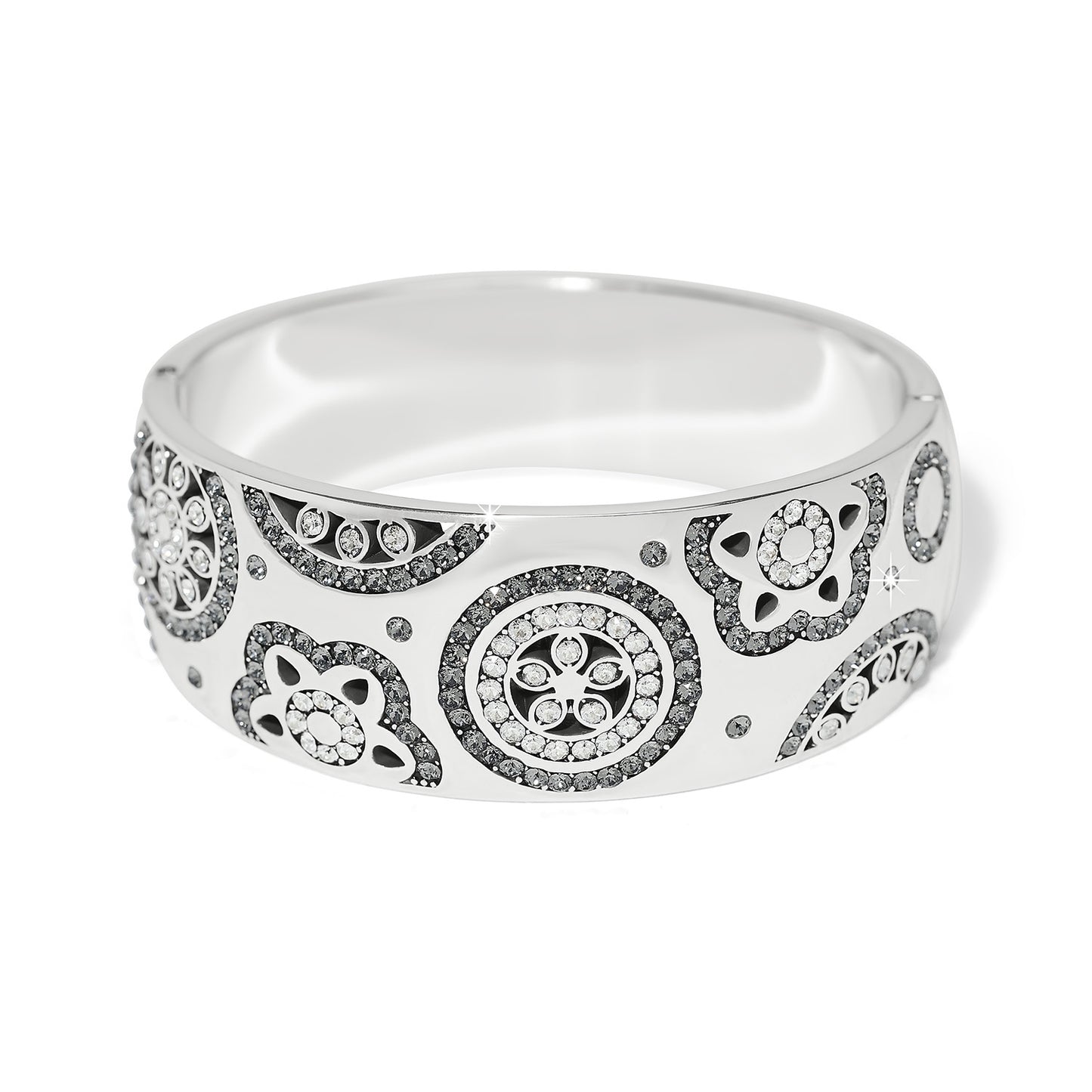 Womens Brighton Flora Wide Hinged Bangle Bracelet in Silver