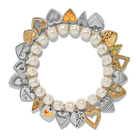 Womens Brighton One Heart Pearl Stretch Bracelet