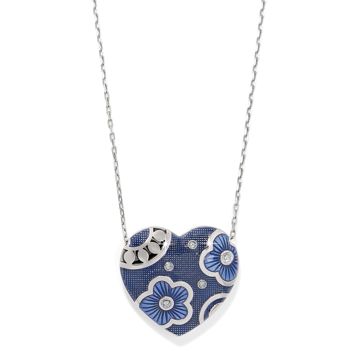 Womens Brighton Flora Heart Reversible Necklace in Blue