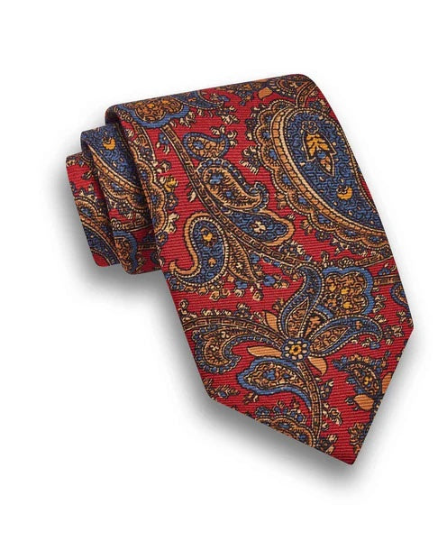 David Donahue Madder Tie in Red Paisley