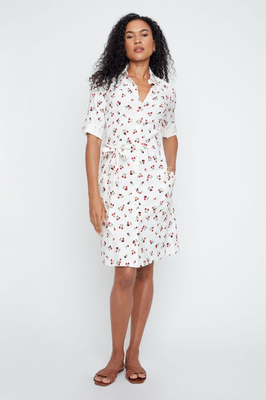 Womens Renuar Super Stretch Shirt Dress in Cherry Print