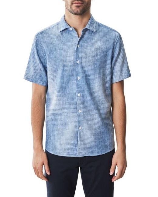 Robert Barakett Ferris Short Sleeve Button Up Shirt in Blue