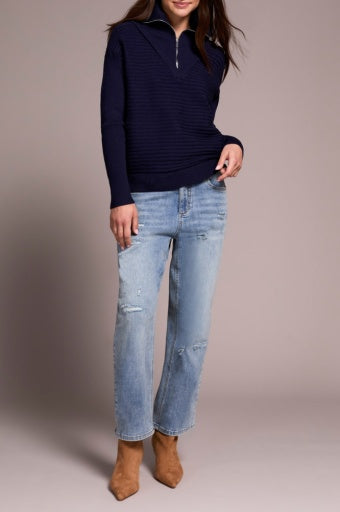 Womens Tribal Soft Zip Up V-Neck Sweater in Nightfall