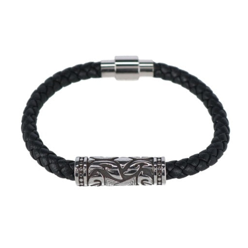 Trafalgar Leather Bracelet in Black with Silver Filigree Pattern