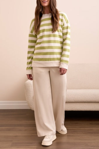 Womens Tribal French Terry Stitch Funnel Neck Sweater in Wasabi