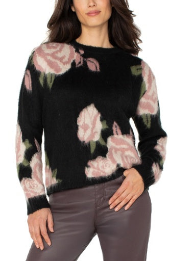 Womens Liverpool Crew Neck Drop Shoulder Sweater in Black Floral Multi