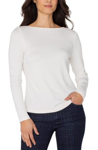 Womens Liverpool Long Sleeve Boat Neck Top in Washed Cream