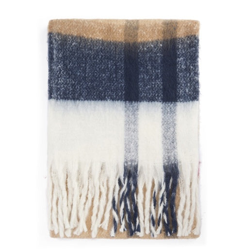 Womens Barbour Isla Boucle Scarf in Hessian Tartan