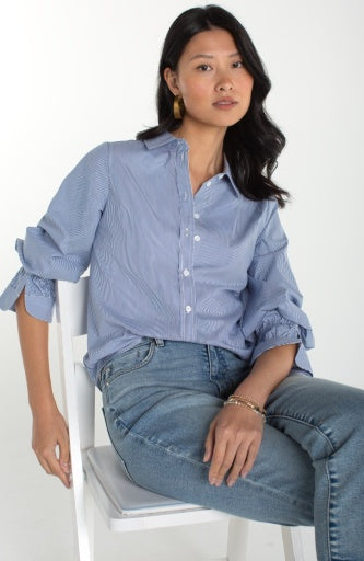 Womens Liverpool Button Front Woven Top in Blue/White Stripe