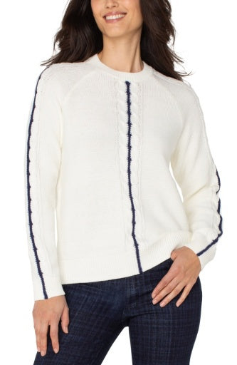 Womens Liverpool Crewneck Raglan Sweater in Whisper White/Navy