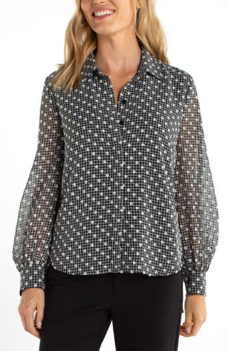 Womens Liverpool Woven Long Sleeve Blouse in Black/White Plaid