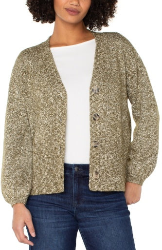 Womens Liverpool Long Sleeve Button Front Cardigan Sweater in Olive Melange