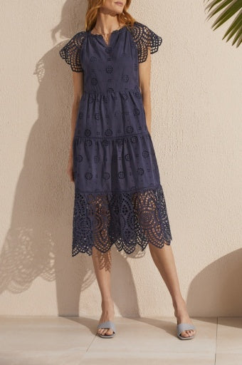 Womens Tribal Cotton Eyelet Dress in Nautical