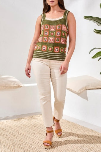 Womens Tribal Novelty Crochet Sweater Cami in Rainforest