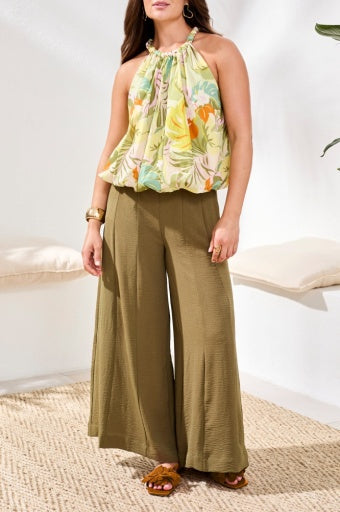 Womens Tribal Printed Bubble Hem Blouse in Kiwi Zest