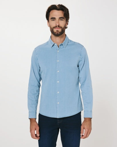 7 Diamonds Mens Bozeman Denim Long Sleeve Sportshirt in Light Blue