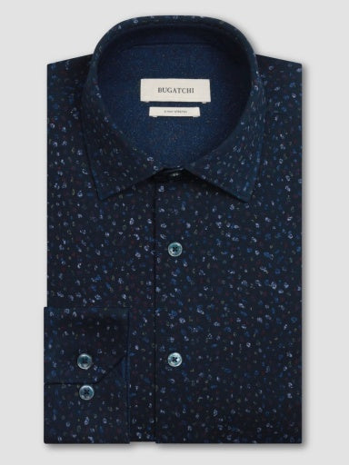 Bugatchi Jimmy Double Sided Speckled & Abstract OoohCotton Sport Shirt in Navy