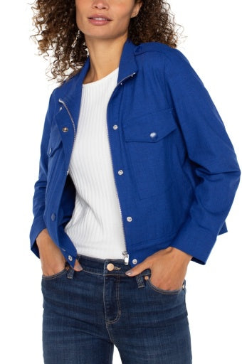 Womens Liverpool Utility Crop Jacket in Blue Topaz