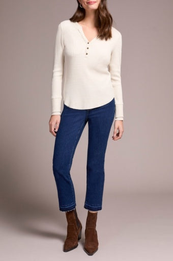 Womens Tribal Henley Top in Eggshell