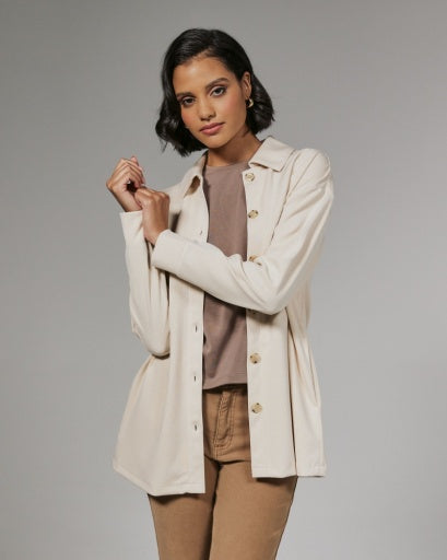 Womens 7 Diamonds REV Ribbed Relaxed Shacket in Vanilla
