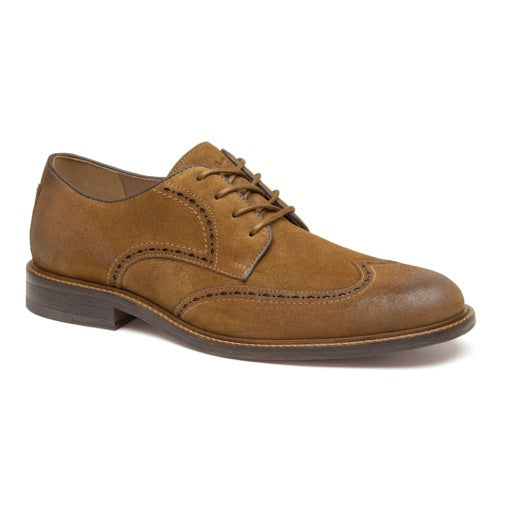 Johnston & Murphy Ripley Wingtip in Snuff Waxed Suede