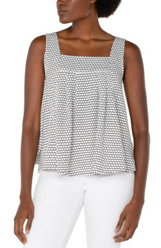 Womens Liverpool Sleeveless Square Neck Top in Black/White Geo