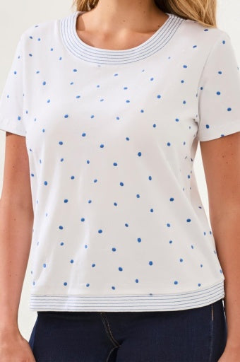 Womens Tribal Embroidered Polka Dot Top in White