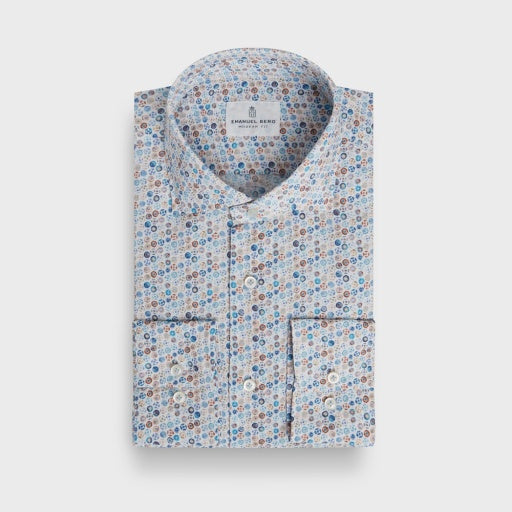 Emanuel Berg Printed Casual Cotton Sport Shirt in Blue